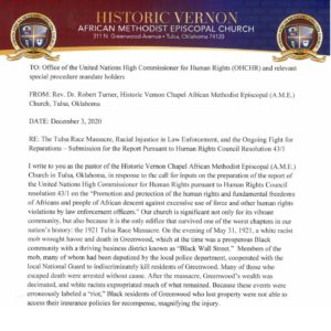 Vernon AME Church Letter to UNHCR